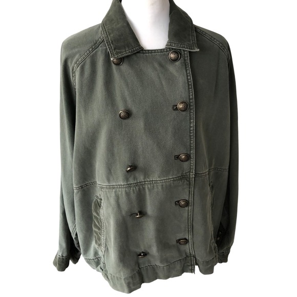 We the Free Army Green $168 Double Breasted Cotton Boho Trucker Utility Jacket M - Picture 6 of 16